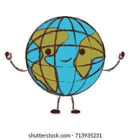 globe world cartoon kawaii in colorful blurred silhouette vector illustration