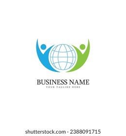 globe world community people logo illustration design template