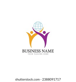 globe world community people logo illustration design template