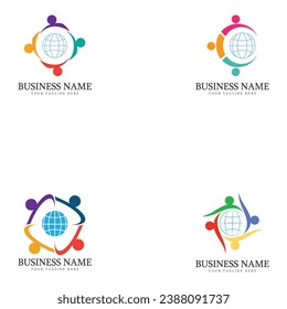 globe world community people logo illustration design template