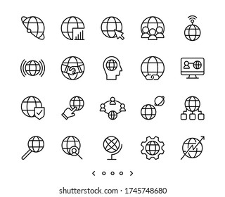 Globe and world connecting line icon set vector