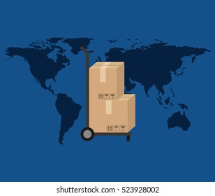 globe world delivery trolley package graphic vector illustration eps 10