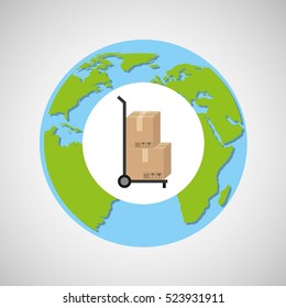 globe world delivery trolley package graphic vector illustration eps 10