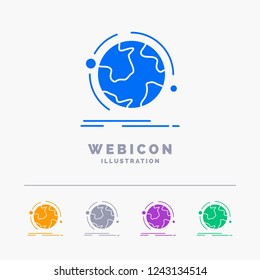 globe, world, discover, connection, network 5 Color Glyph Web Icon Template isolated on white. Vector illustration