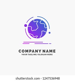 globe, world, discover, connection, network Purple Business Logo Template. Place for Tagline.