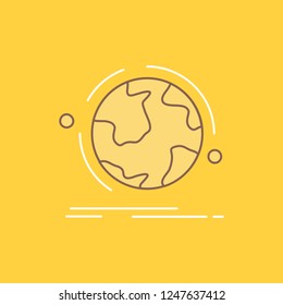 globe, world, discover, connection, network Flat Line Filled Icon. Beautiful Logo button over yellow background for UI and UX, website or mobile application