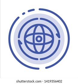 Globe, World, Earth, Atom, Connect Blue Dotted Line Line Icon