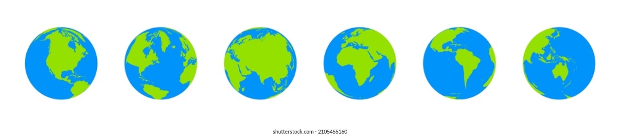 Globe of world, earth. Vector transparent 3d world map icons on background. Europe, Asia, Africa, America, Australia on globus. Set of global planets, simple flat spheres in black color illustration.