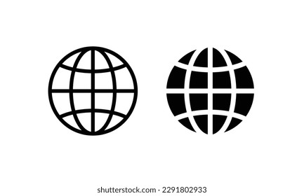 Globe, World, Go to web Website  icons set Communication, WWW, World wide, support, social media, contact us, internet icon symbol sign vector collection Editable stroke isolated in white