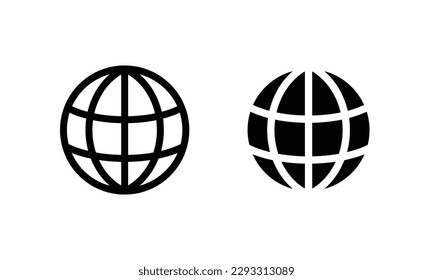 Globe, World, Go to web Website  icons set Communication, WWW, World wide, support, social media, contact us, internet icon symbol sign vector collection Editable stroke isolated in white