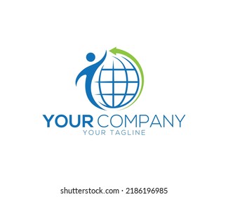 Planta de vectores de diseño de iconos con logotipo de símbolo de flecha para Globe World y Human Earth.