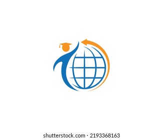 Globe World And Human Education With Arrow Symbol Logo Icon Design Vector Template.