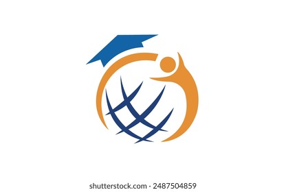 Globe World And Human Education With  Logo Icon Design Vector Template