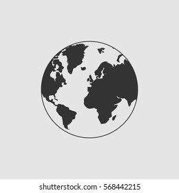 Globe world icon flat. Black pictogram on grey background. Vector illustration symbol