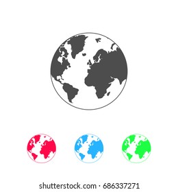 Globe world icon flat. Color pictogram on white background. Vector illustration symbol and bonus icons