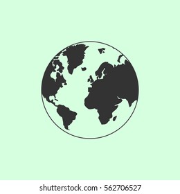 Globe world icon flat. Grey vector symbol on green background