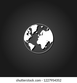 Globe world icon flat. Simple White pictogram on black background with shadow. Vector illustration symbol