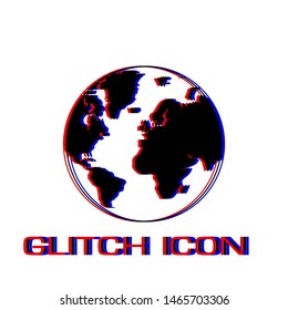 Globe world icon flat. Simple pictogram - Glitch effect. Vector illustration symbol