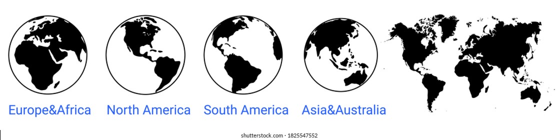 globe world icon. world map. Globe of Asia Australia, Europe, Africa, North America, South America. Vector illustration. earth map