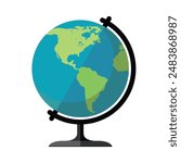 The globe of the world icon. A model of a planet with the continents of North America and South America, oceans. Vector illustration isolated on a white background for design and web.