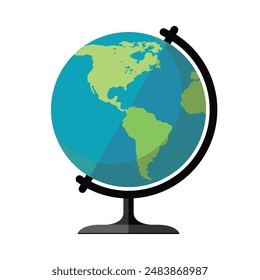 The globe of the world icon. A model of a planet with the continents of North America and South America, oceans. Vector illustration isolated on a white background for design and web.