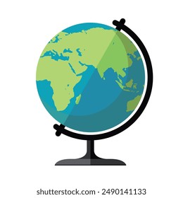 The globe of the world icon. A model of a planet with the continents of Africa, Eurasia and Australia, and oceans. Vector illustration isolated on a white background for design and web.