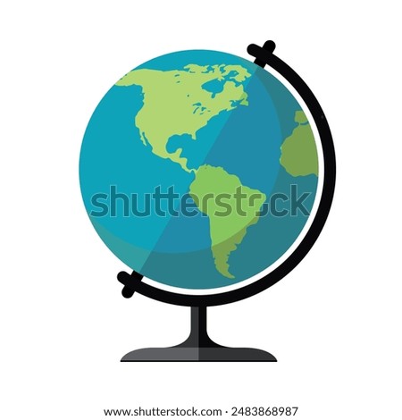 The globe of the world icon. A model of a planet with the continents of North America and South America, oceans. Vector illustration isolated on a white background for design and web.