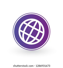 Globe world icon in purple circle. Minimalistic design. Vector illustration isolated on white background.