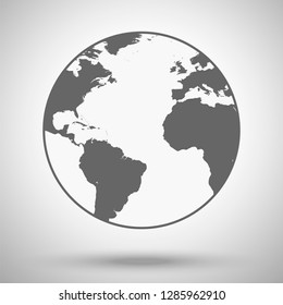 Globe world icon. Vector symbol for business articles about world news, globalization or politics. Fragment of world map with Europe, America and Africa. Globe with continents and oceans detailed icon