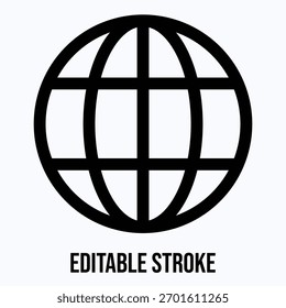 Globe World Internet Symbol Isolated Lineal Vector Icon, Editable Stroke.