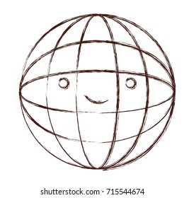 globe world kawaii caricature in blurred brown color contour vector illustration