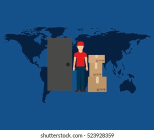 globe world man postal delivery box vector illustration eps 10