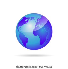 Globe with world map . Abstract glossy 3d globe . Dark blue earth sphere