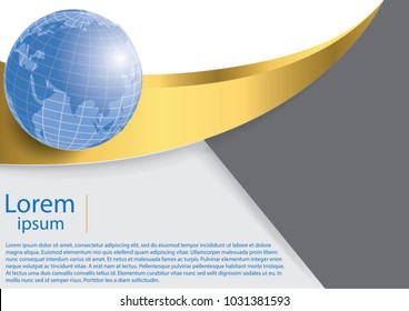 globe and world map - business background - light gray backdrop with gold lines and gradient to white 