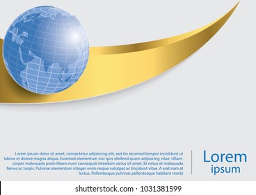 globe and world map - business background - light gray backdrop with gold lines and gradient to white 