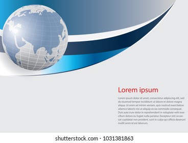 globe and world map - business background - light blue backdrop with lines and gradient to white 