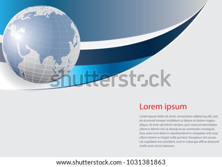 globe and world map - business background - light blue backdrop with lines and gradient to white 