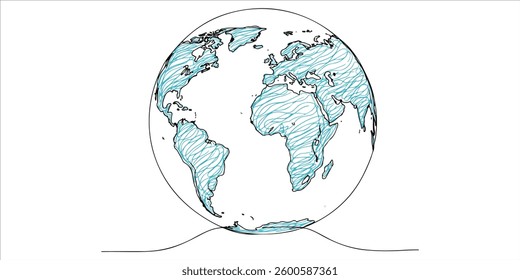 globe, world map, continuous single one line continuous single line hand drawn sketch depicting a globe and a world map in a minimalist, abstract style