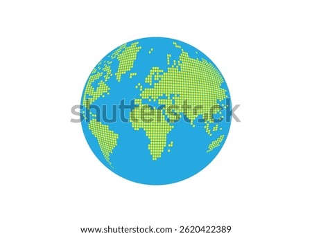 A globe with a world map created in tile style on a white background. Stock Illustration.
