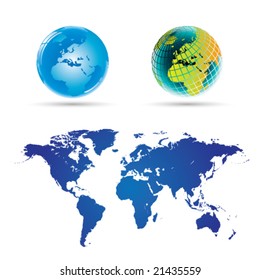 Globe and World Map (Full Detail) -Vector Art-