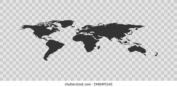 Globe world map icon on transparent background. Vector flat illustration