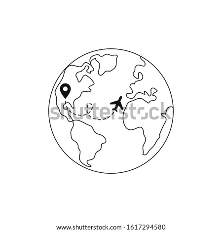 Globe. World map. Line art. Travel the world.