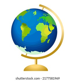 The globe. The world map on the globe. A desktop globe for teaching children. One object on a white background