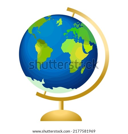 The globe. The world map on the globe. A desktop globe for teaching children. One object on a white background