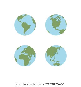Weltkarte weltweit. Planet Erde flache Vektorgrafik. Doodle-Karte mit Kontinenten und Ozeanen.