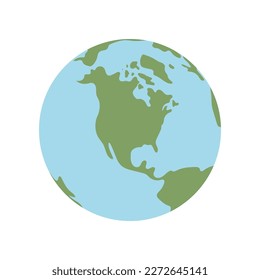 Globe world map. Planet earth flat vector illustration. Doodle map with continents and oceans.