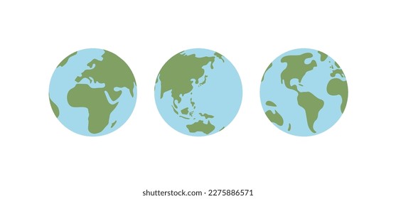 Globe world map. Planet earth flat vector illustration. Doodle map with continents and oceans.
