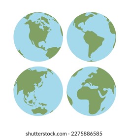 Globe world map. Planet earth flat vector illustration. Doodle map with continents and oceans.
