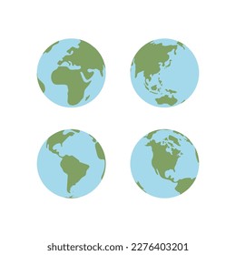 Globe world map. Planet earth flat vector illustration. Doodle map with continents and oceans.