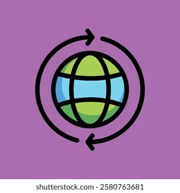 Globe, world map, globe rotation doodle cartoon, minimalist vector illustration, simple concept, Isolated